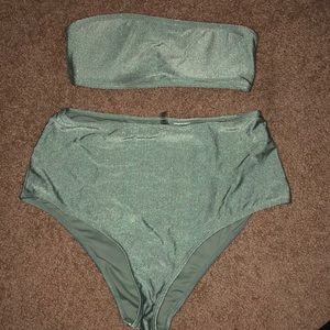 Mint/green strapless and high waisted bathing suit